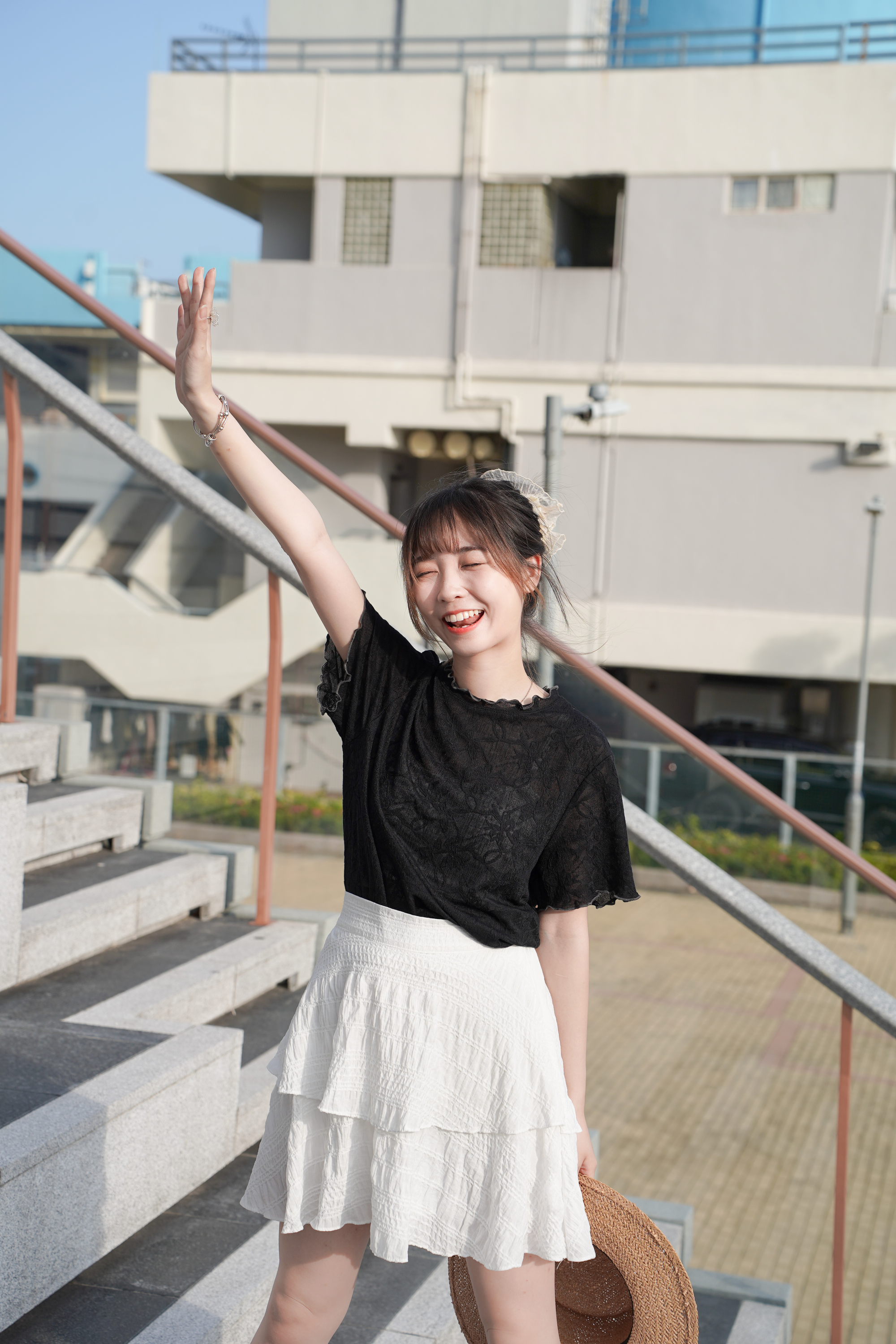 微透暗花撞色Ruffle Top · 2色入