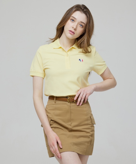 [K] AGATHA YELLOW WOMEN'S SIGNATURE SCOTTY PIQUE SHIRT, AGT145-103-YELLOW (KAG90)