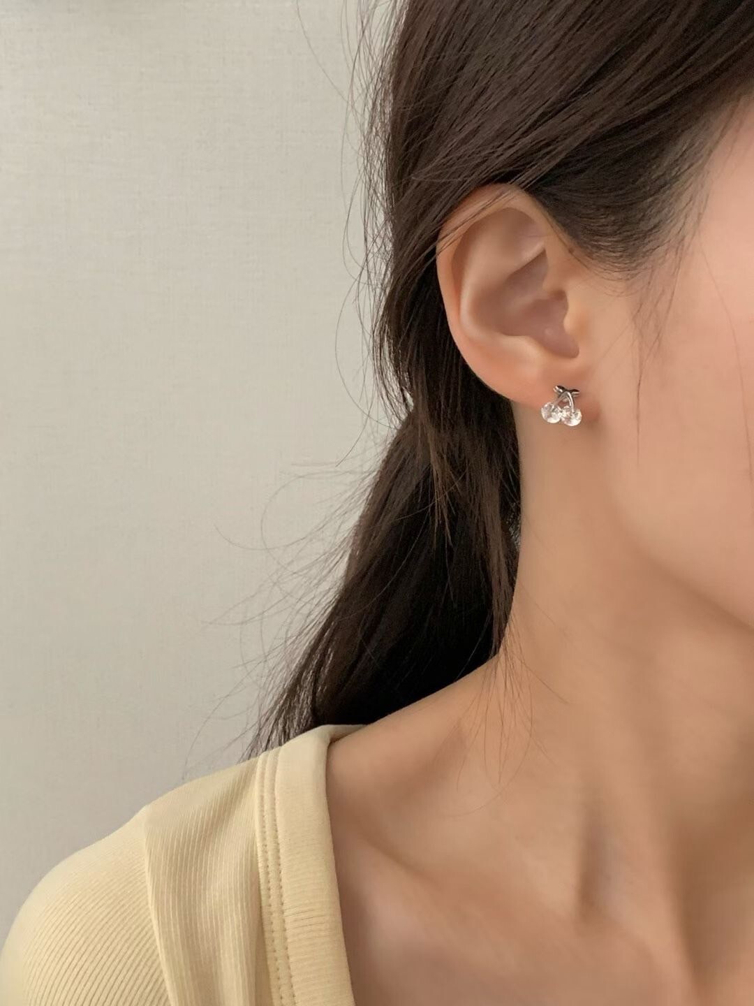 可愛雙鑽櫻桃造型耳環