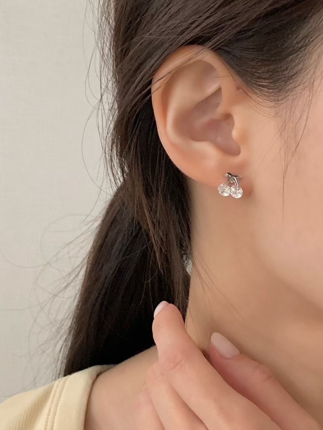 可愛雙鑽櫻桃造型耳環