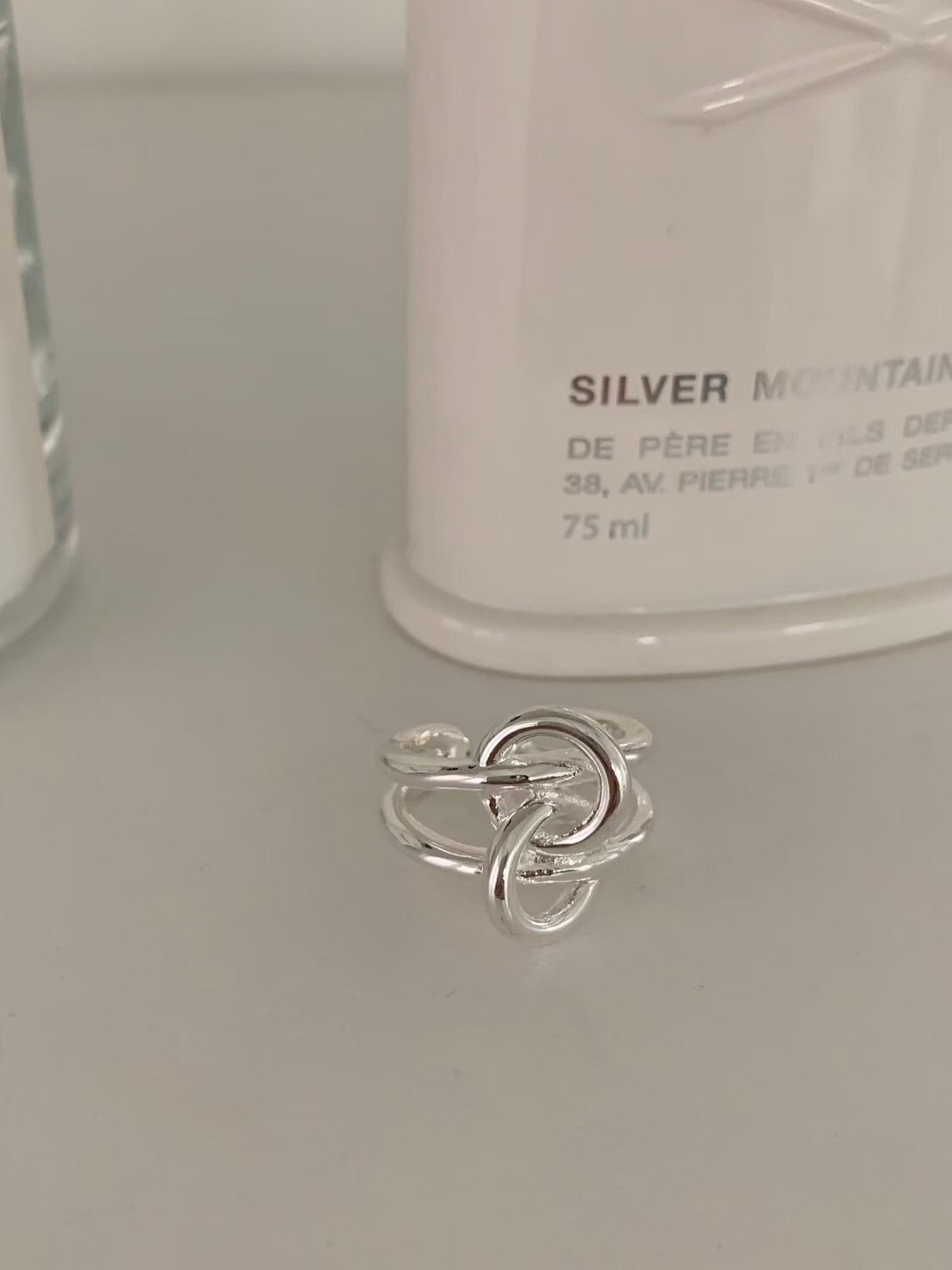 質感銀大小雙圈雙線寬版戒指