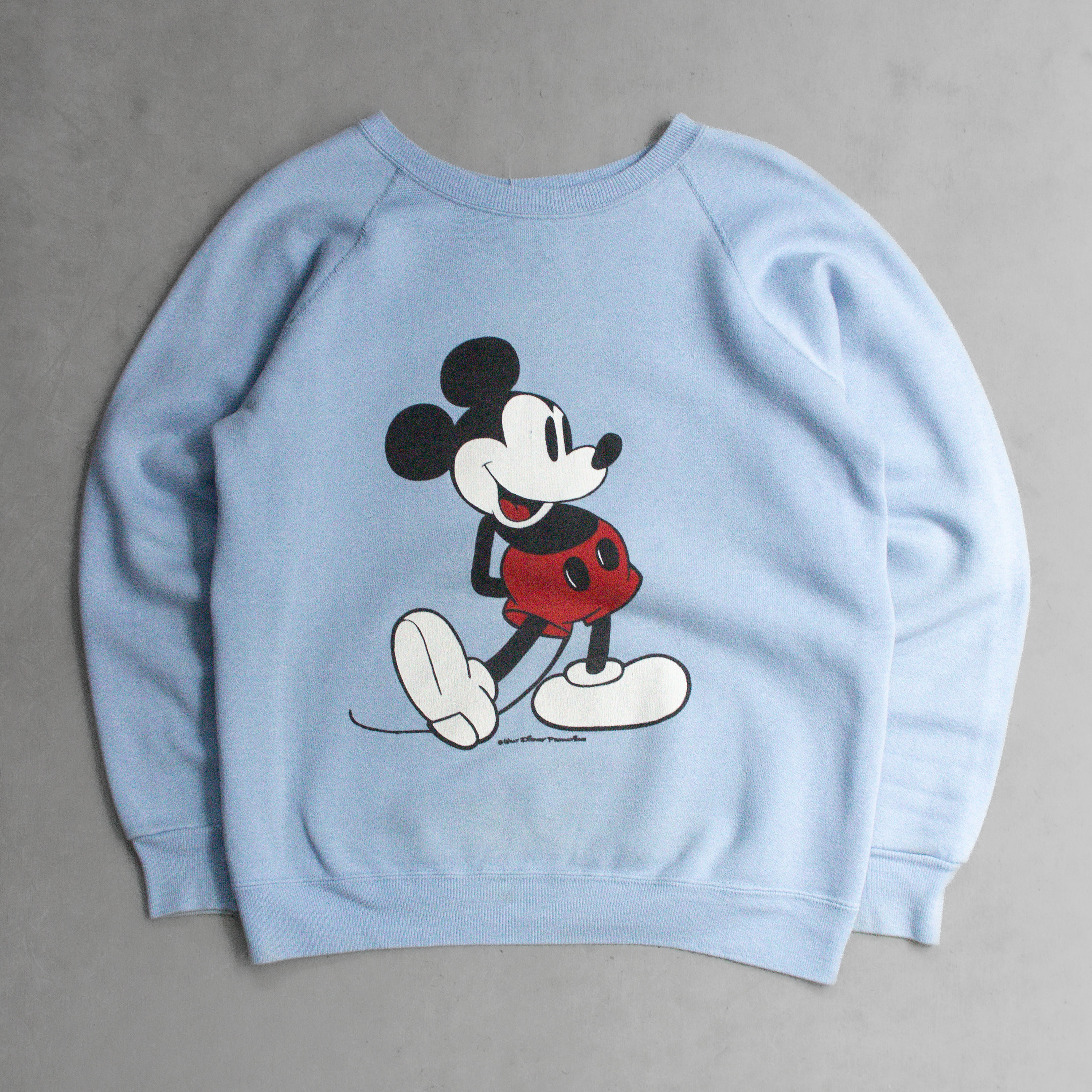 VINTAGE DISNEY SWEATSHIRT 美國製 迪士尼 米奇 淺藍 長袖 大學T 運動衫 M