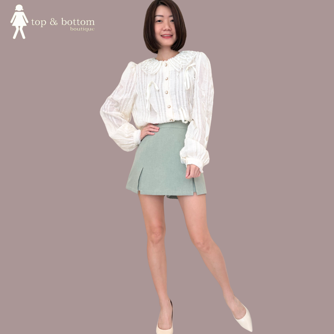 LONG SLEEVE FRILLS RIBBON BLOUSE