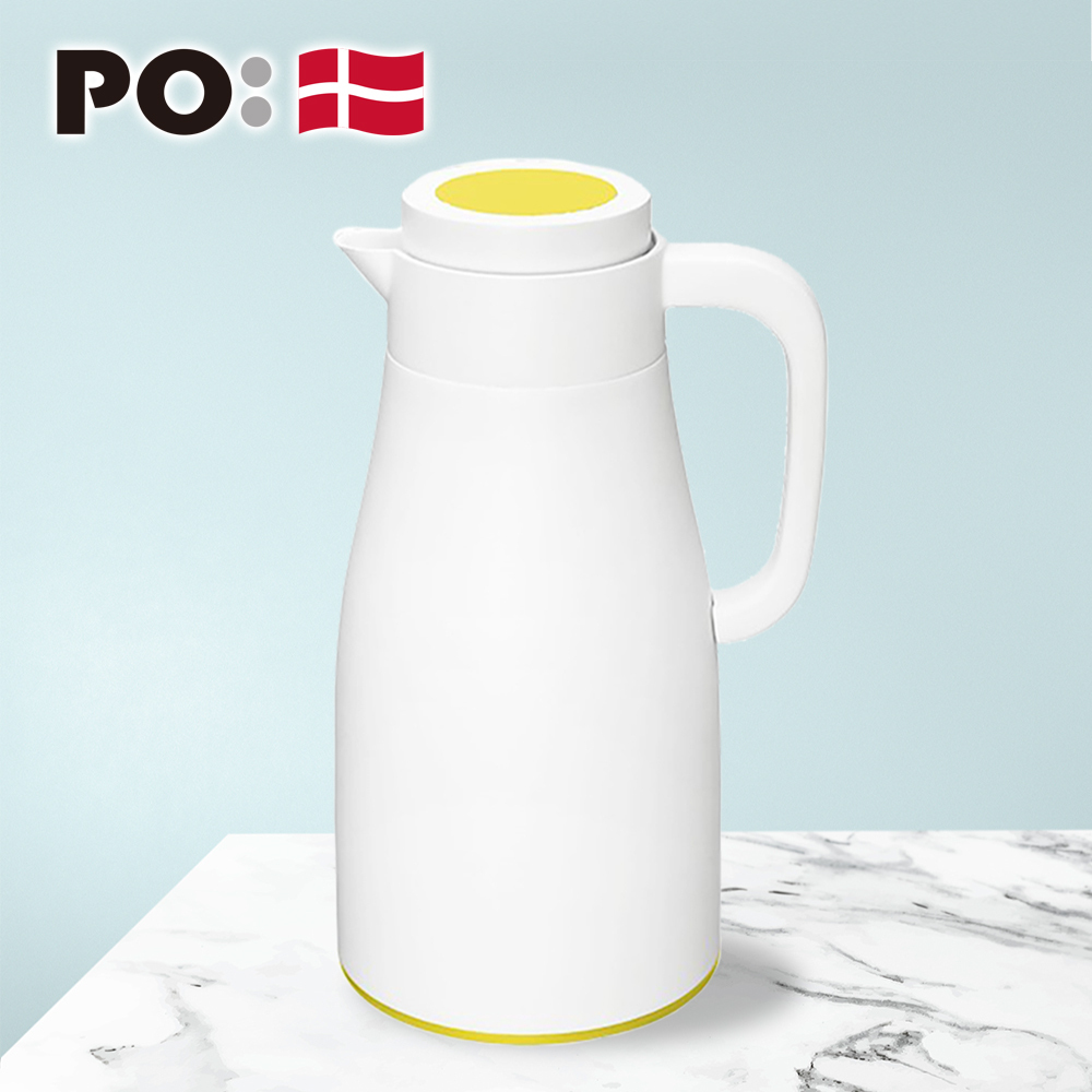 PO: 丹麥直立密封保溫壼1000ml(玻璃內膽)-白身黃蓋