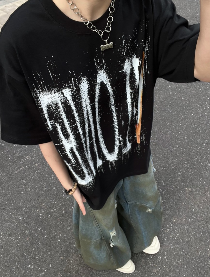 Vlone 26SS 美式復古 STAPLE系列 火焰灰燼 背大LOGO 燙鑽 印花 短T VLTE26006