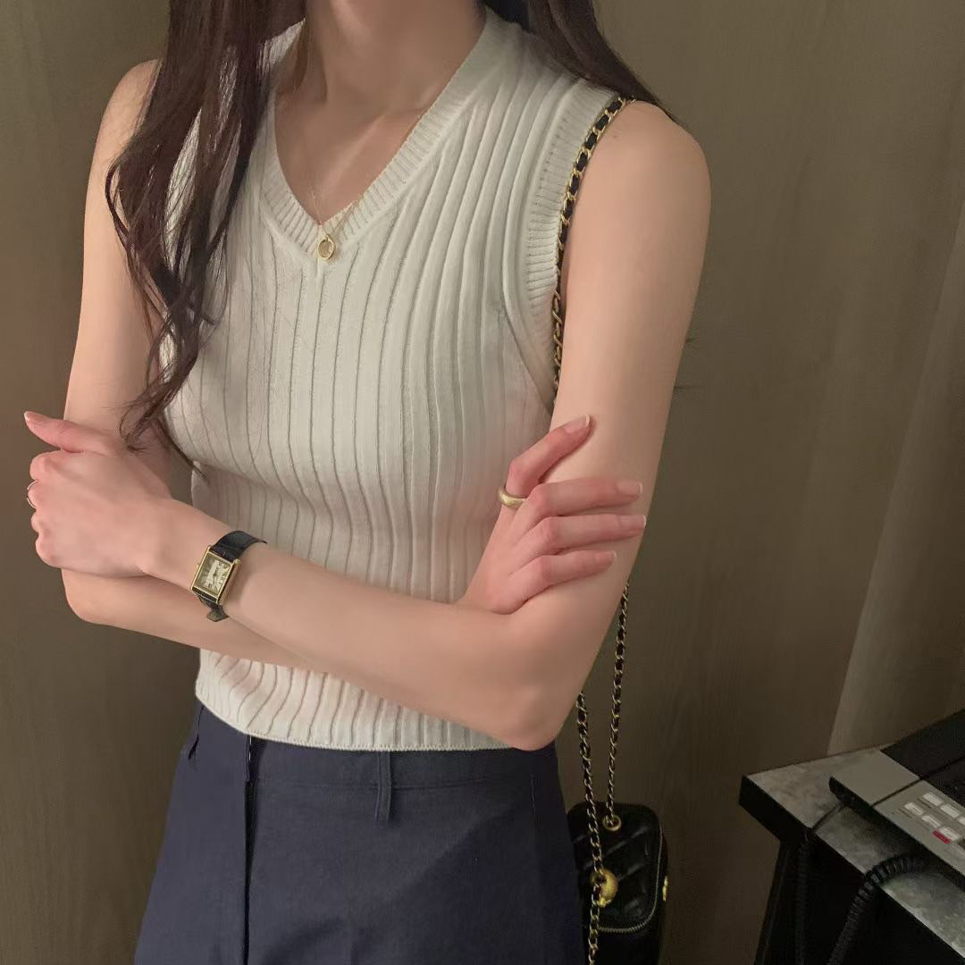 多搭法V領螺紋無袖背心上衣 / 4色