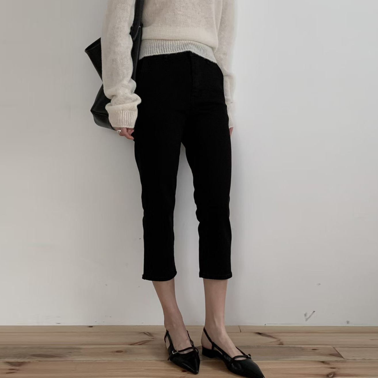 經典黑復古顯瘦七分褲-S-M
