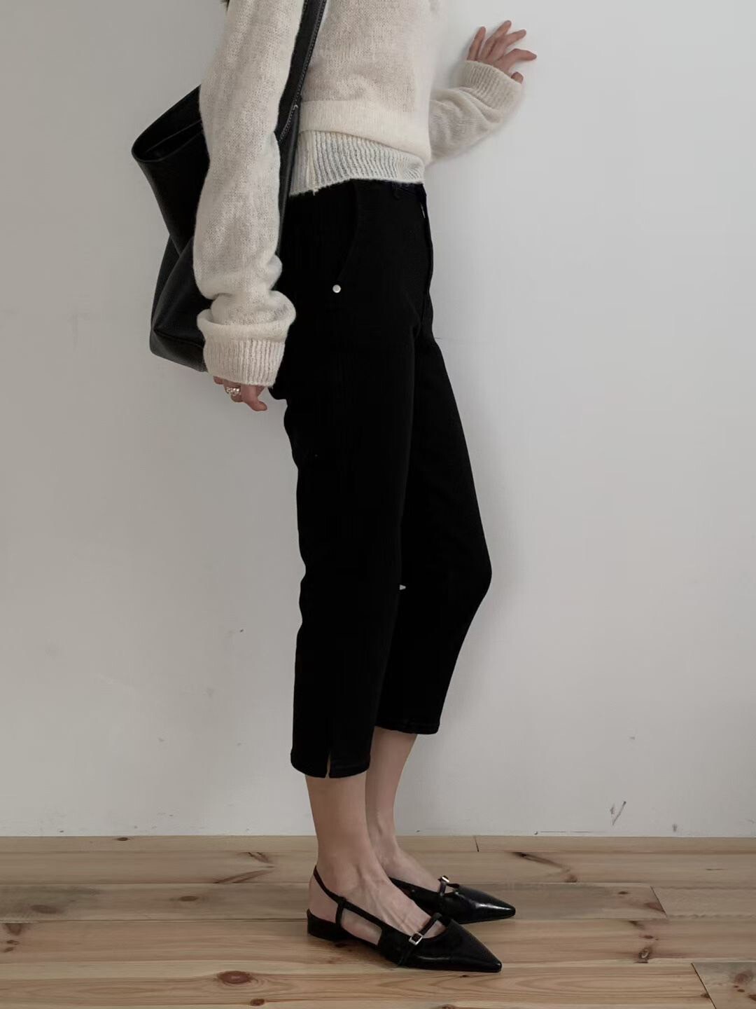經典黑復古顯瘦七分褲-S-M