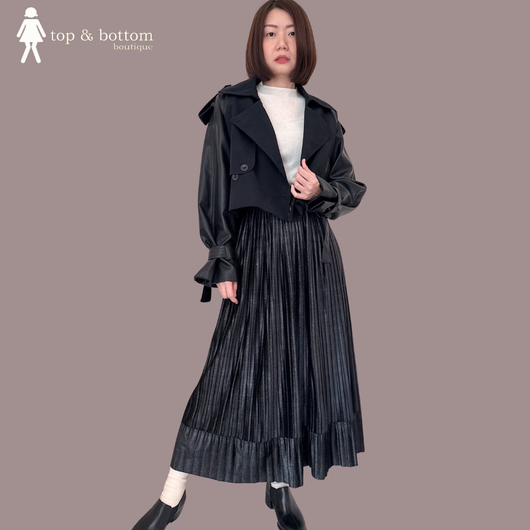 LONG SLEEVE LEATHER COLLARED JACKET