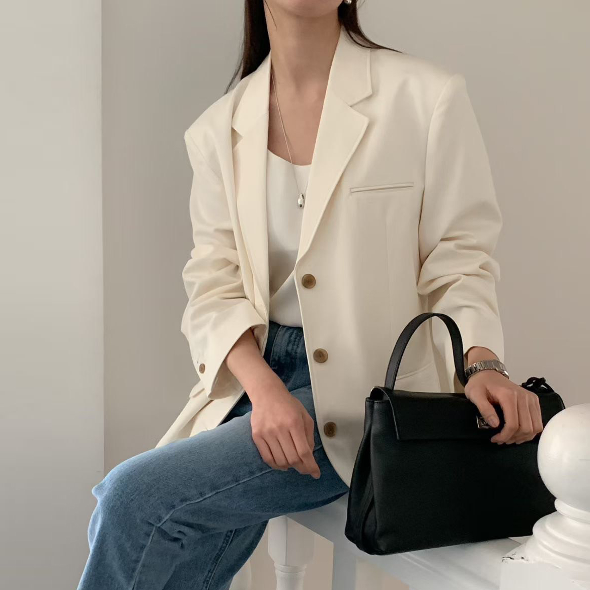 清爽色系V領三排釦西裝外套 / 2色
