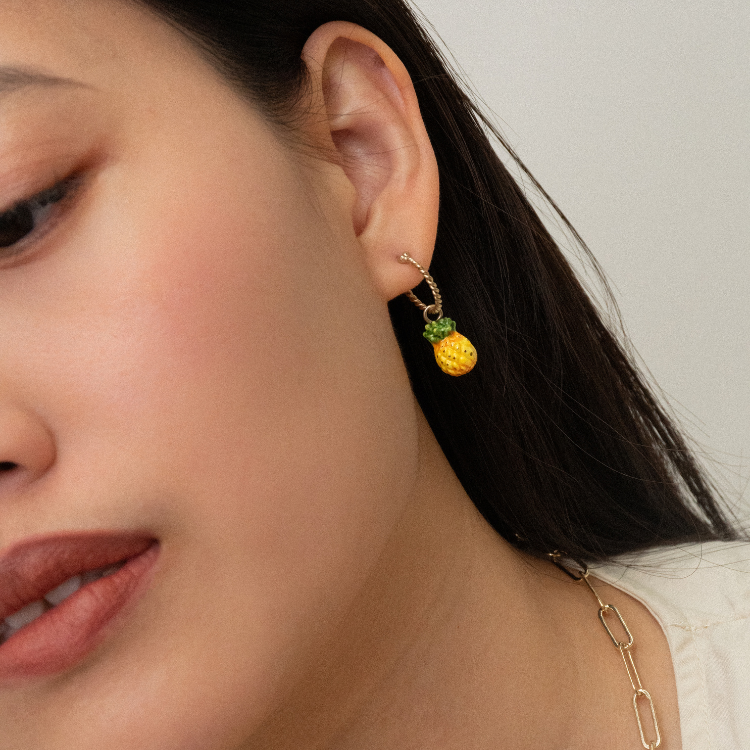 鳳梨迷你圈型耳環-單只