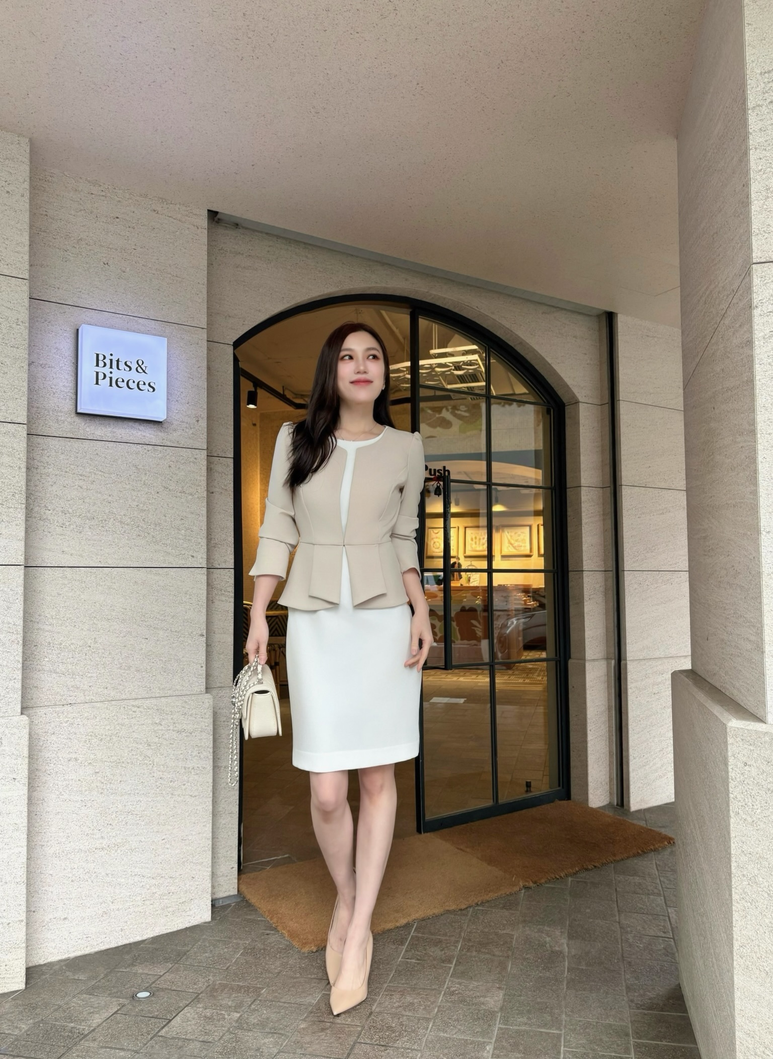 (優雅實穿)假兩件拼接外套洋裝