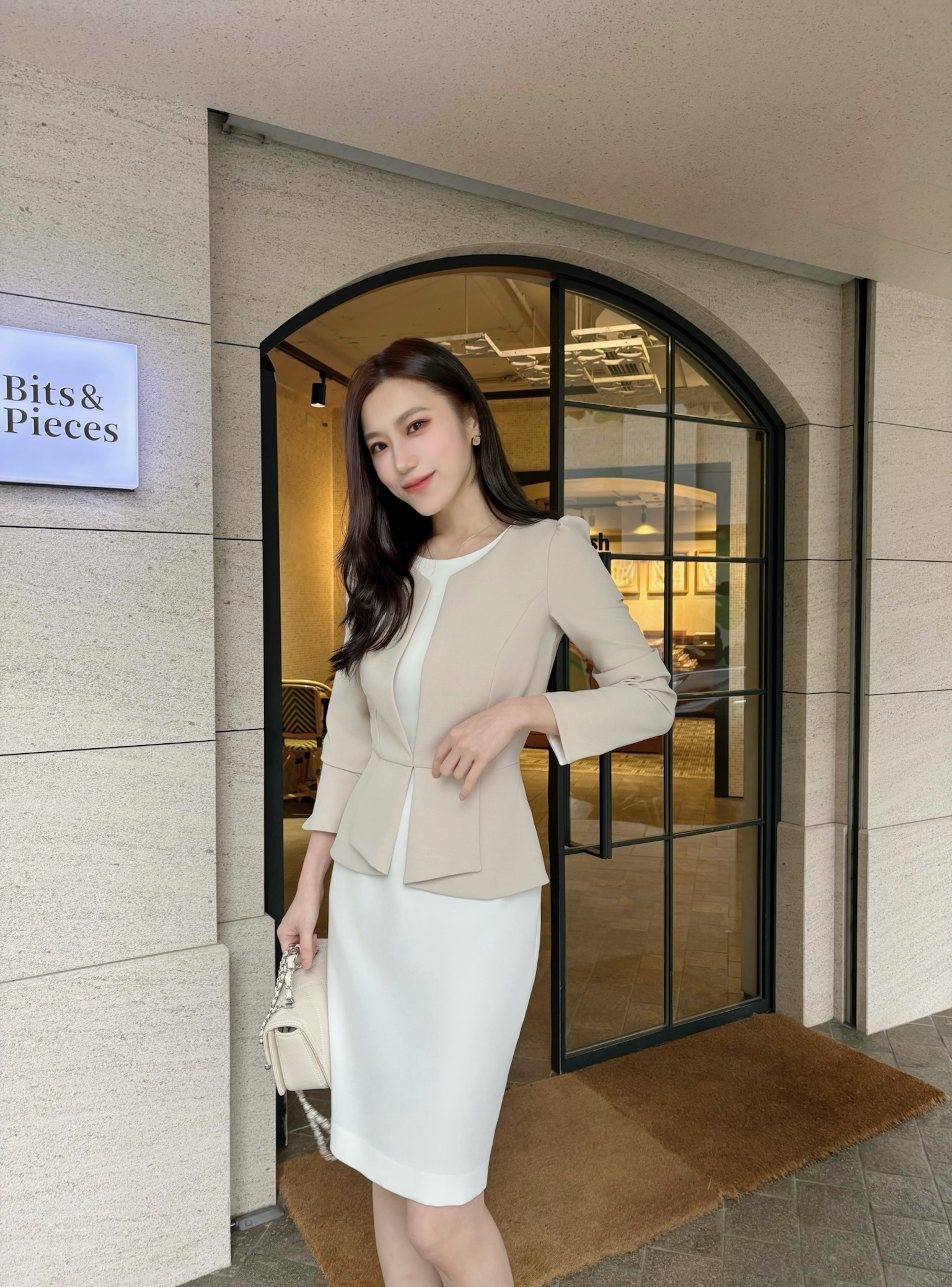 (優雅實穿)假兩件拼接外套洋裝