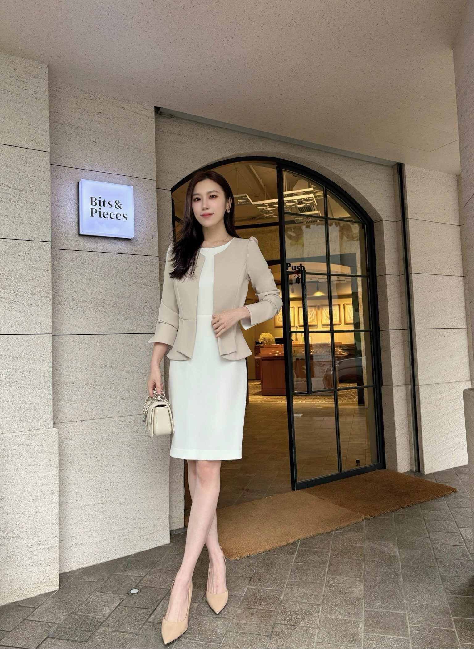 (優雅實穿)假兩件拼接外套洋裝