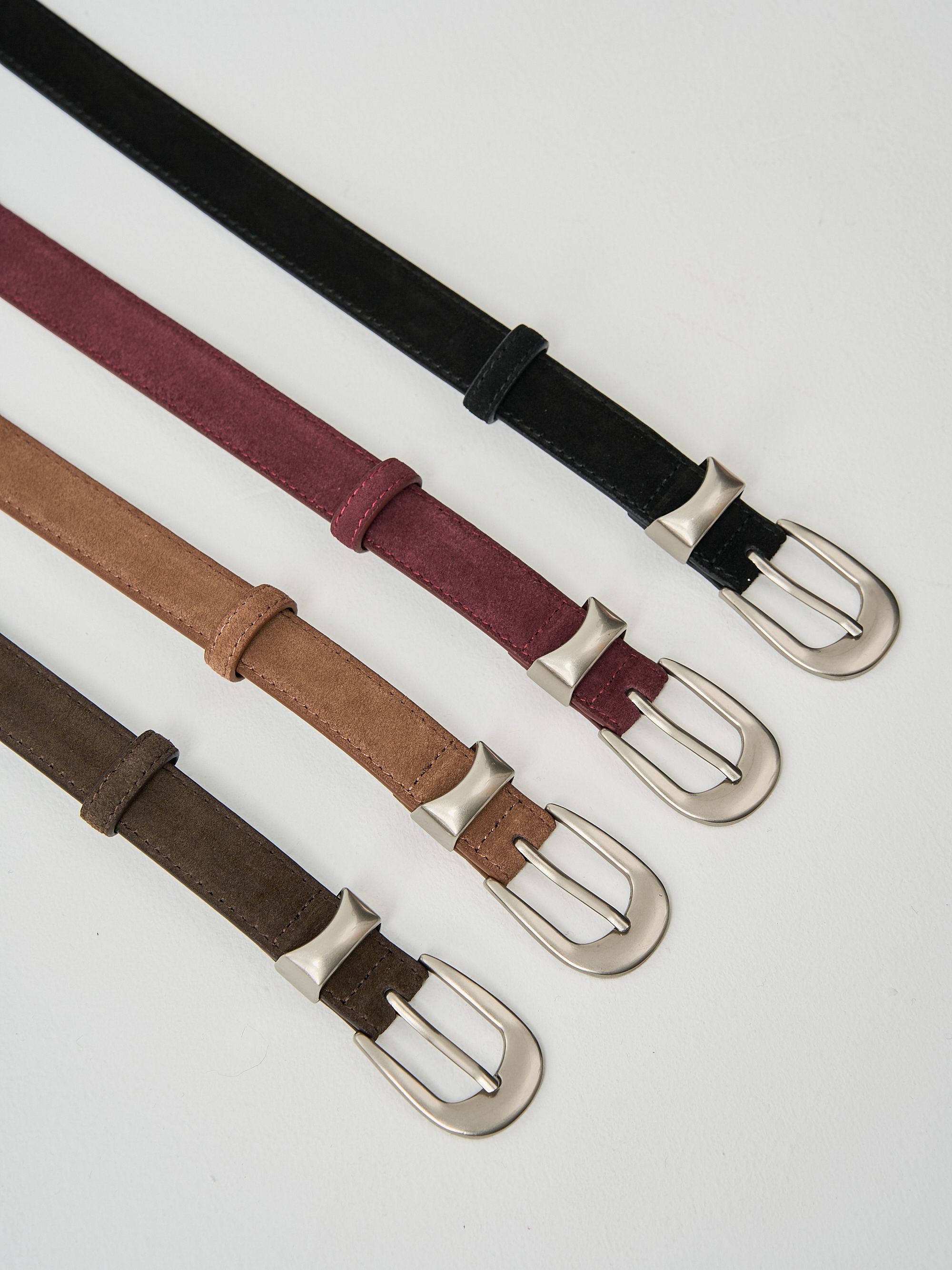 霧銀金屬尾釦麂皮皮帶