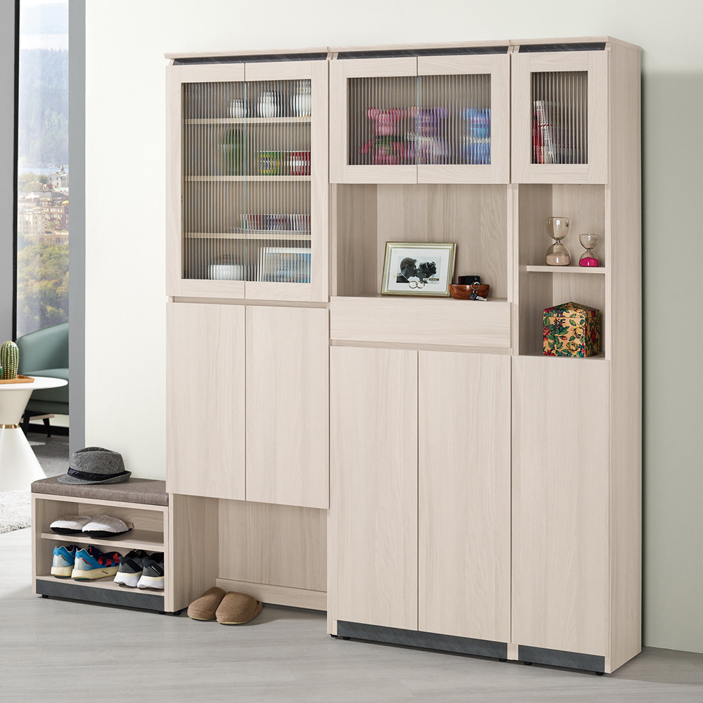 珊卓5尺長虹玻璃多功能高鞋櫃/玄關收納櫃/展示置物櫃組合(含坐式鞋櫃)