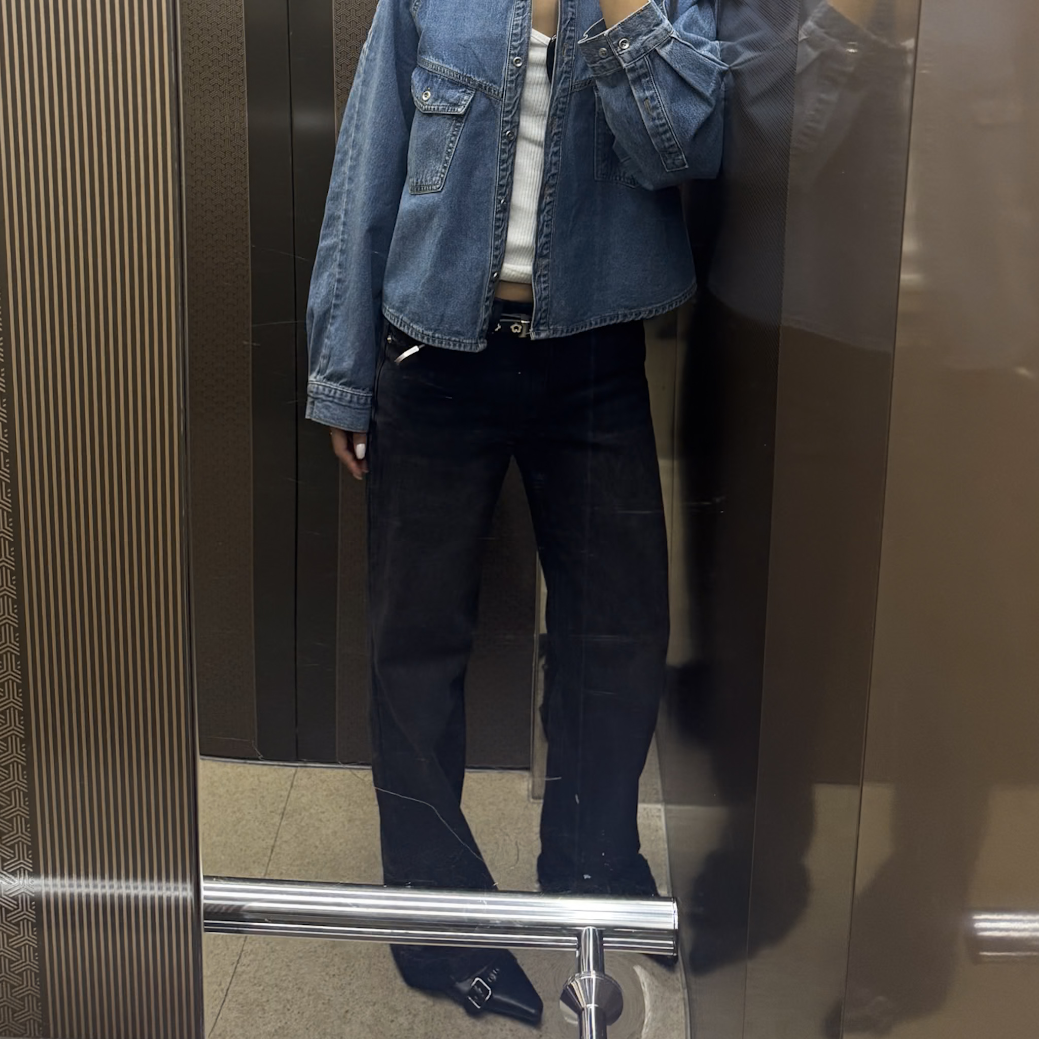 RS05 低腰90s微靴型煙黑刷色牛仔褲(S/M）