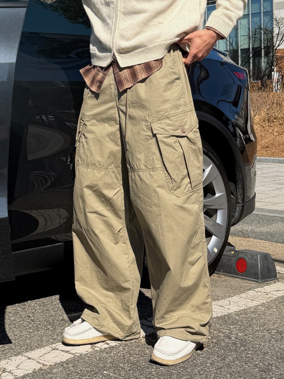 寬鬆弧形水洗工裝褲