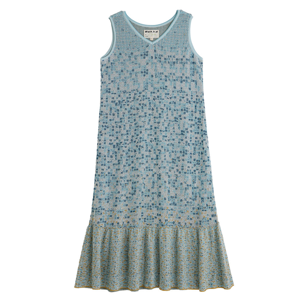 馬賽克磁磚 V領無袖抽皺長洋裝