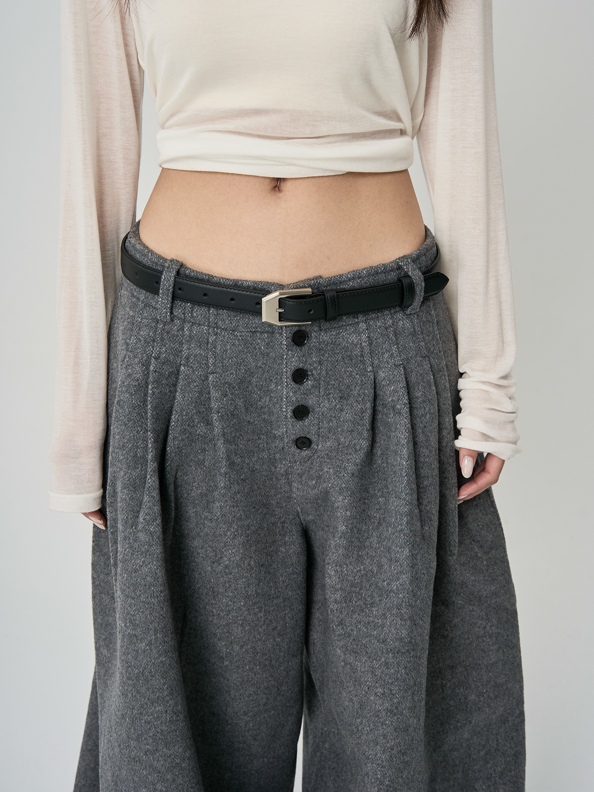 霧銀方切角極簡皮帶