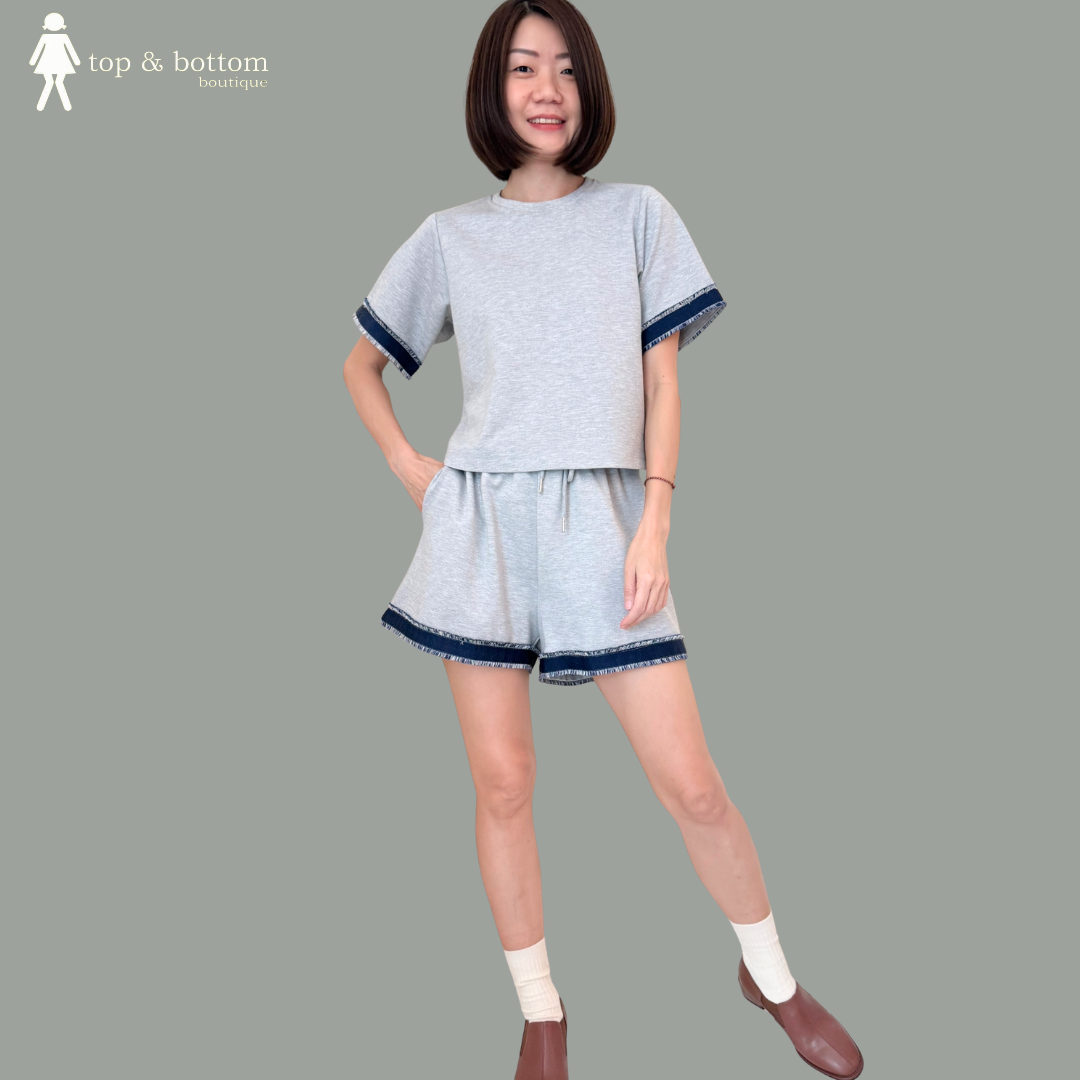 ELASTIC WAISTED DENIM TRIM CASUAL SHORTS