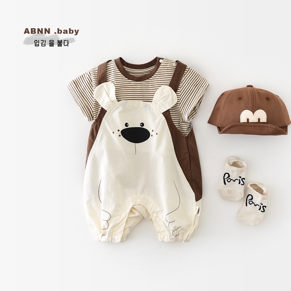 可愛撞色小熊吊帶褲