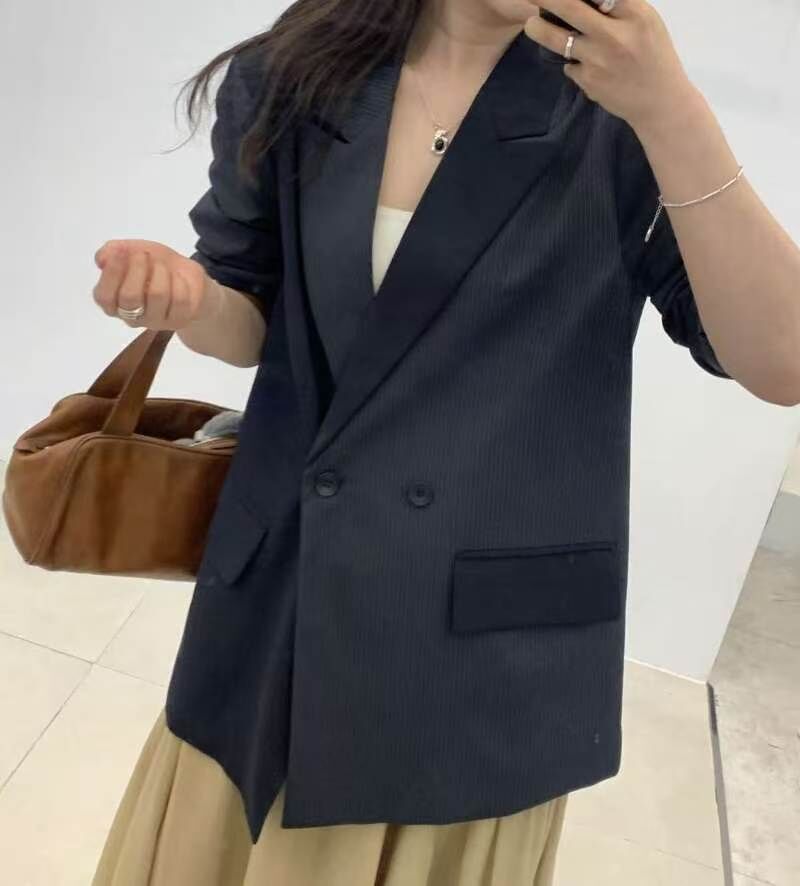 FP6039 人造絲不規則撞色拼接西裝外套