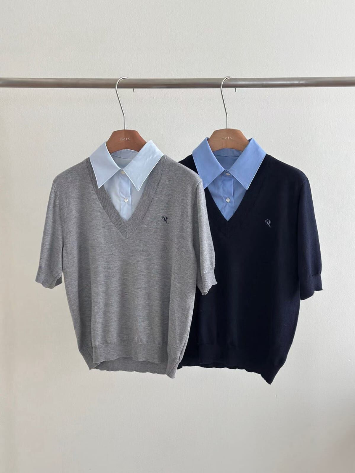 ML6046 方便假兩件針織恤衫上衣