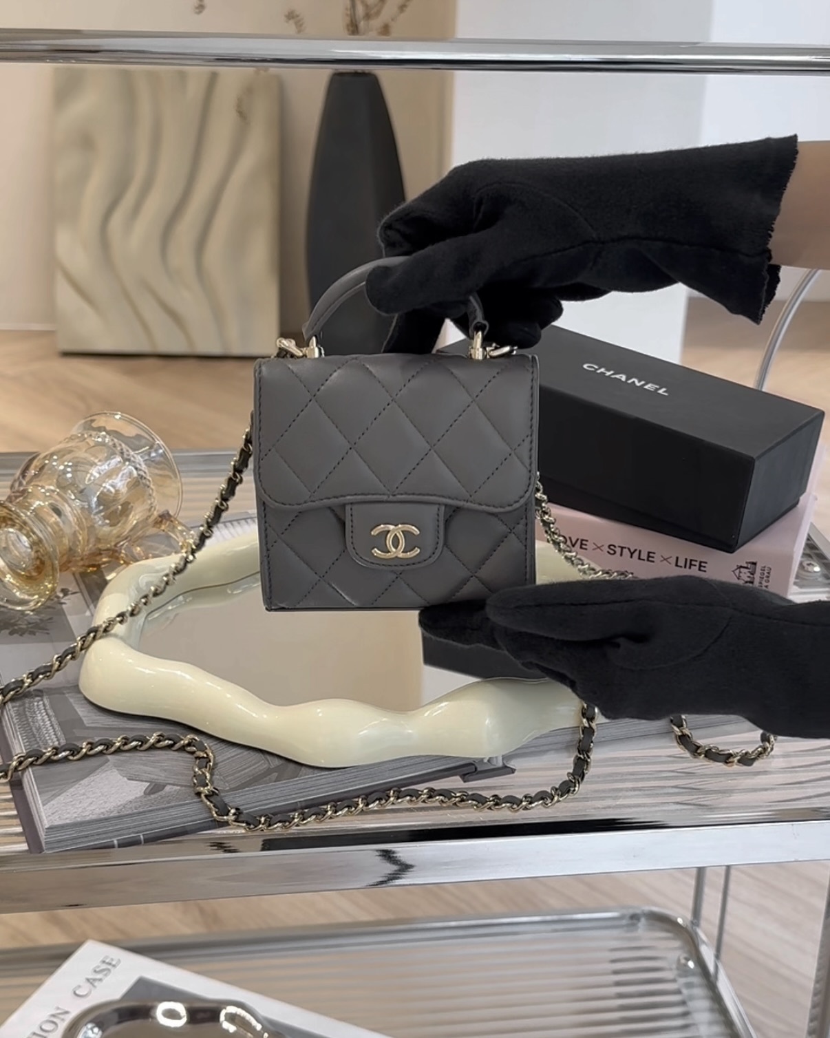 CHANEL｜手柄小廢包 灰色