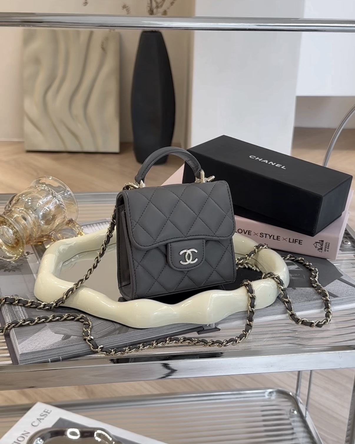 CHANEL｜手柄小廢包 灰色
