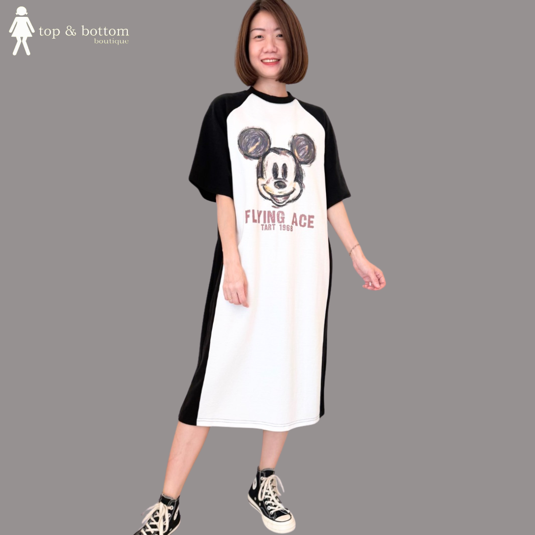 SHORT SLEEVE TWO TONE MICKET TEE DRESS