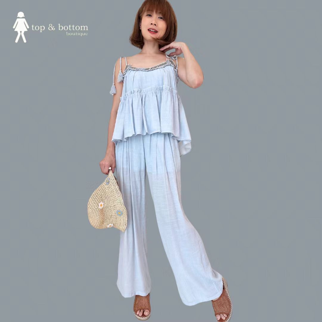 STRAP ETHNIC TASSEL FLARE BLOUSE