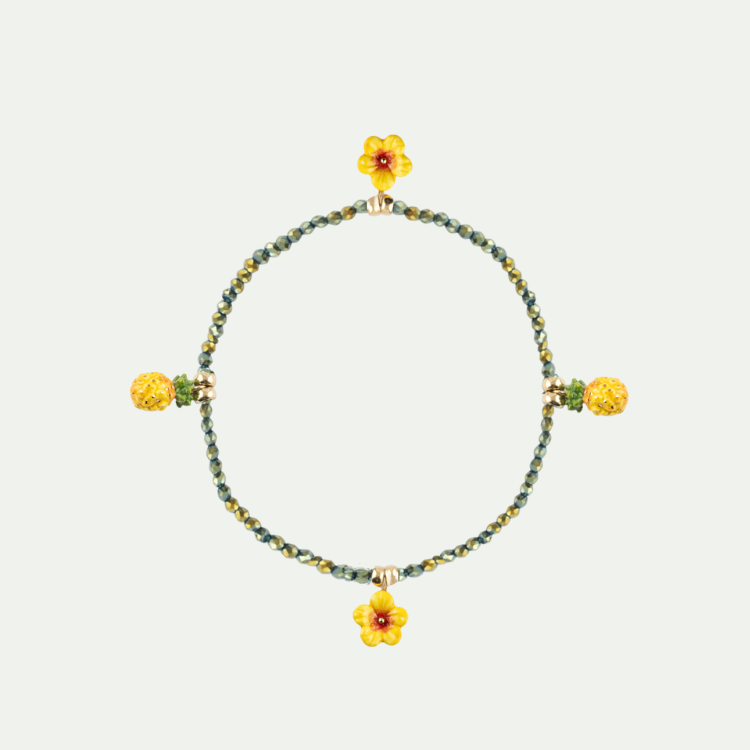 鳳梨與小花礦石串珠手鍊