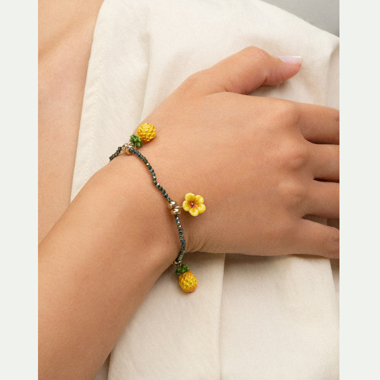 鳳梨與小花礦石串珠手鍊
