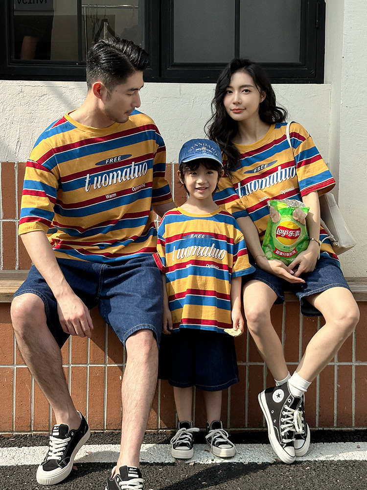 【H0491】Family｜韓系寬鬆條紋撞色T恤(80-3XL)