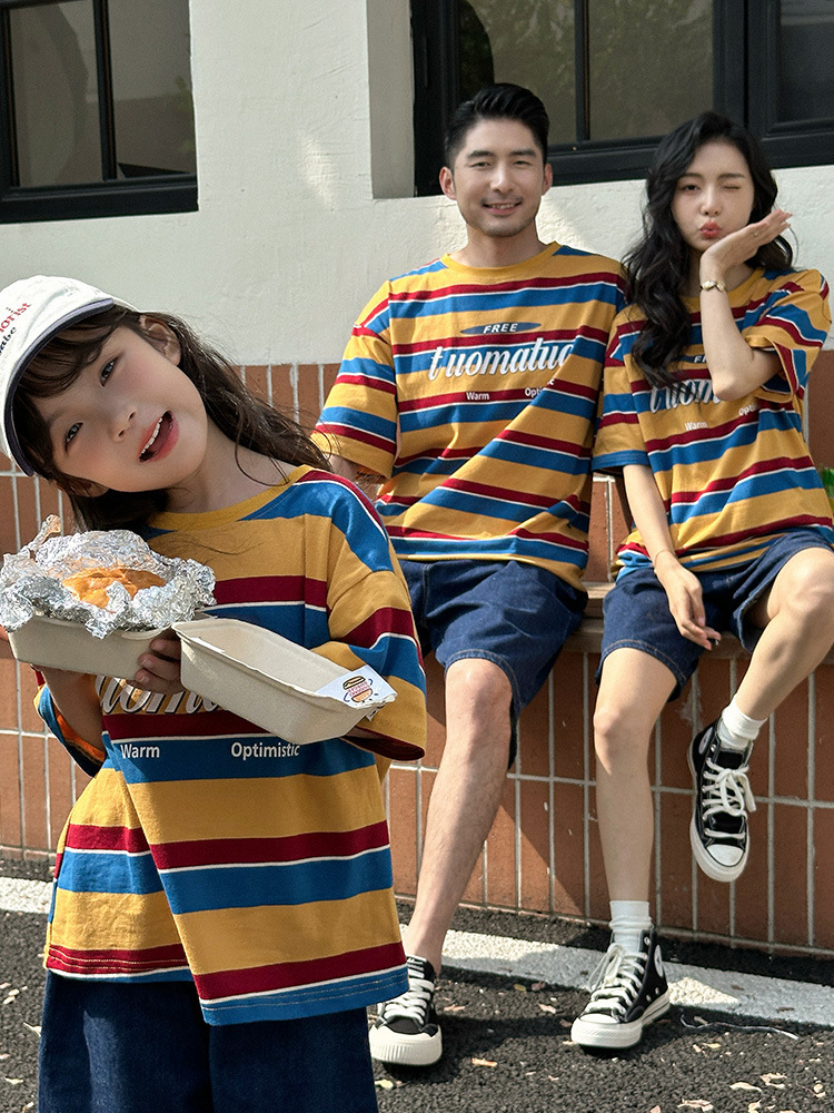 【H0491】Family｜韓系寬鬆條紋撞色T恤(80-3XL)