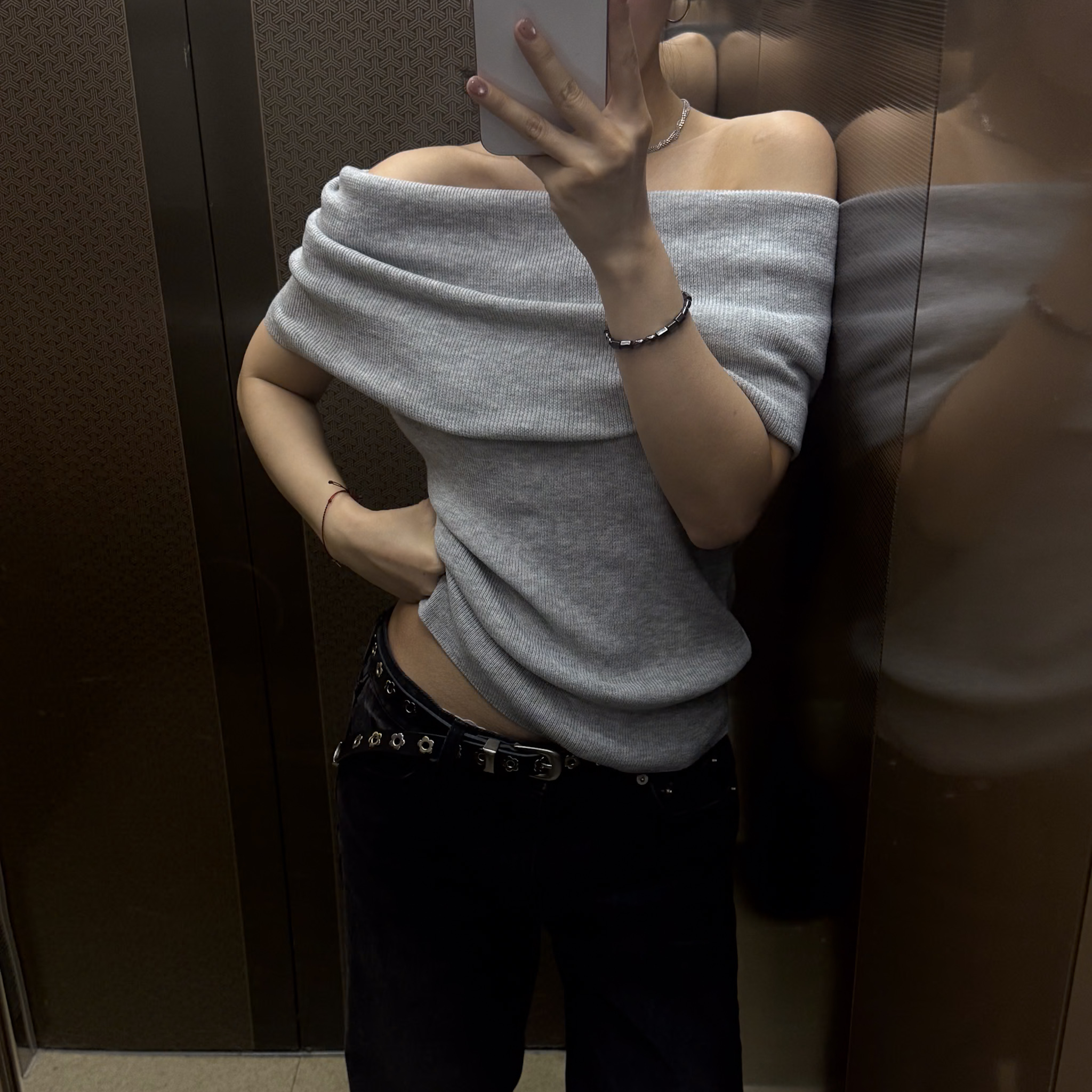 RS09 平領優雅針織衫(灰)