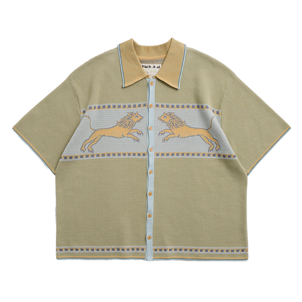 拜占庭叔頭小書祖 短袖開襟襯衫 淺綠