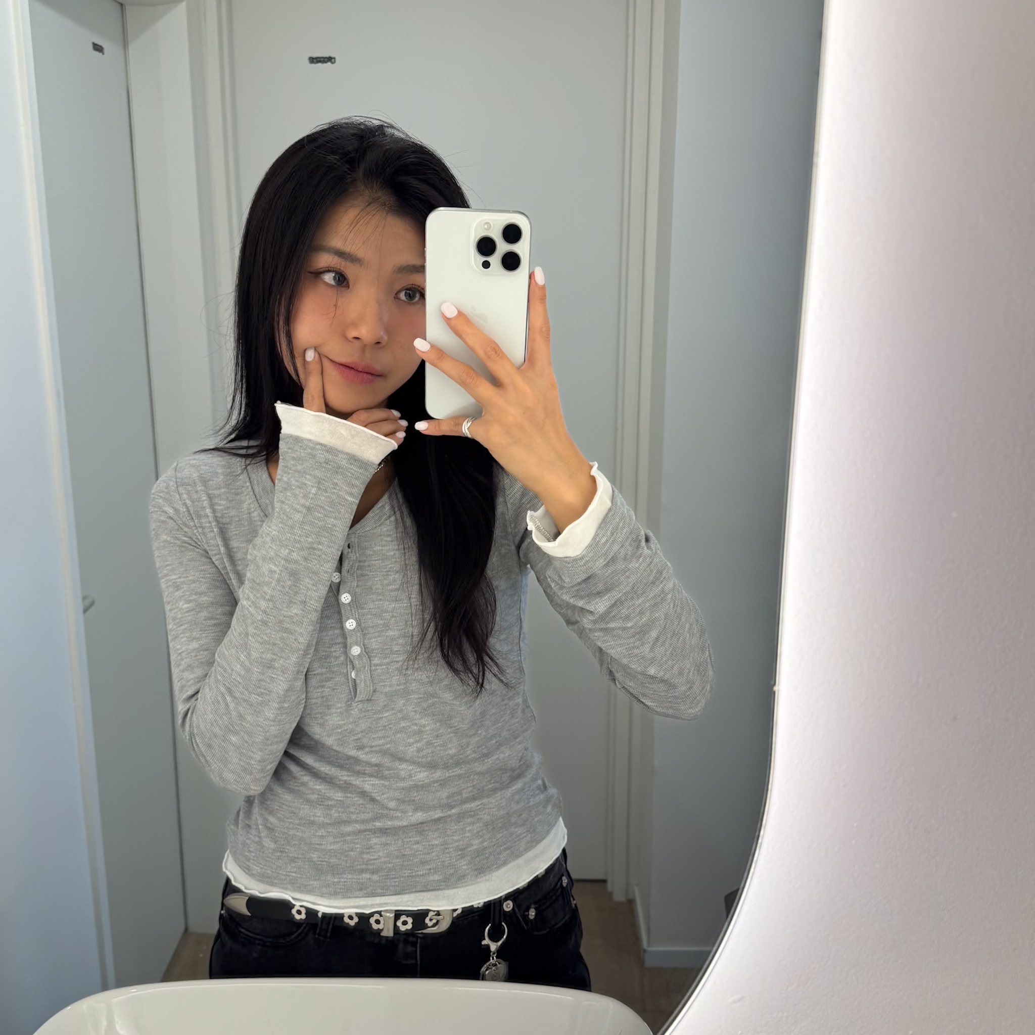 RS10 Rayon軟Q羅紋木耳邊假雙層T(白/灰/薄荷綠)