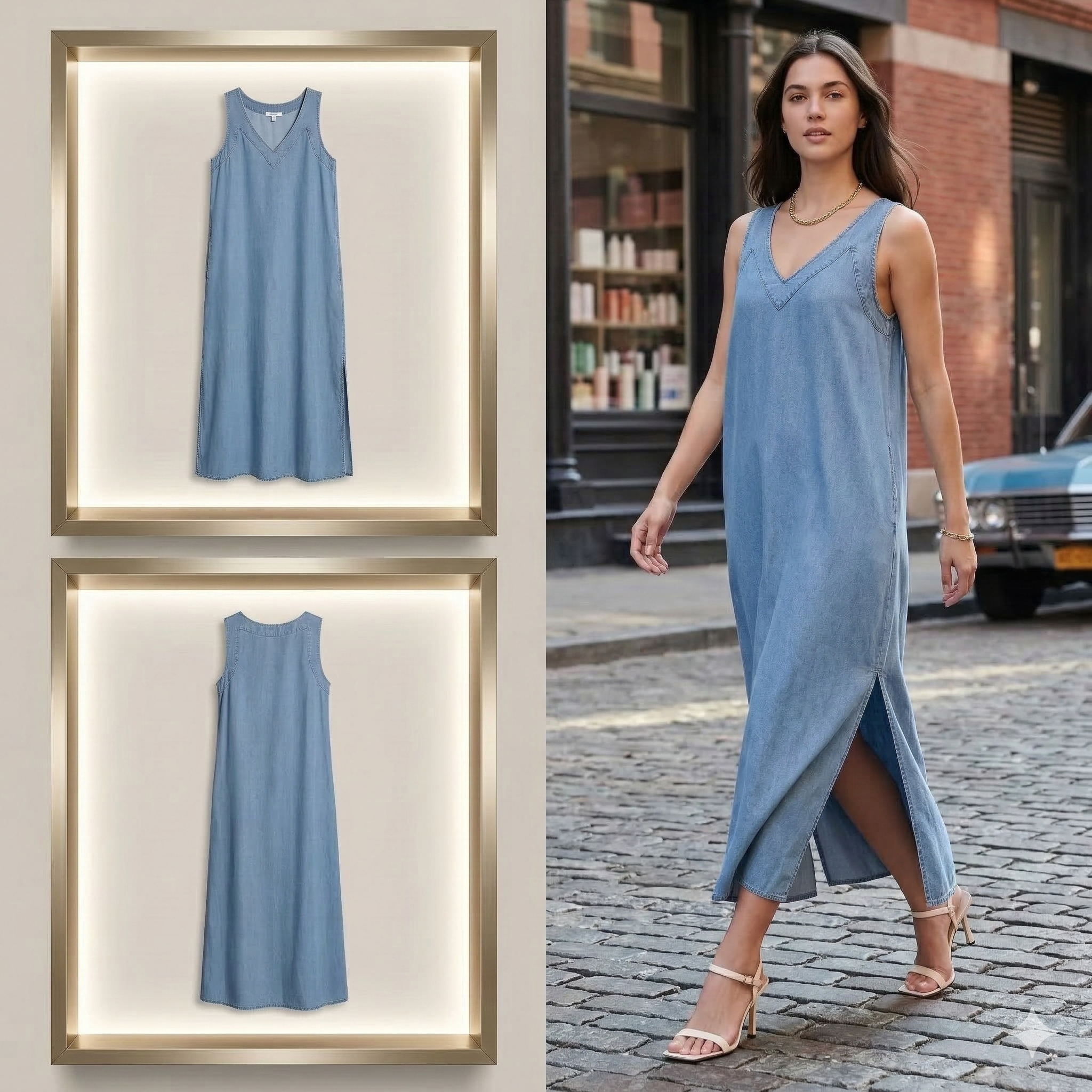 【預購】DKNY H031012 仿丹寧長裙