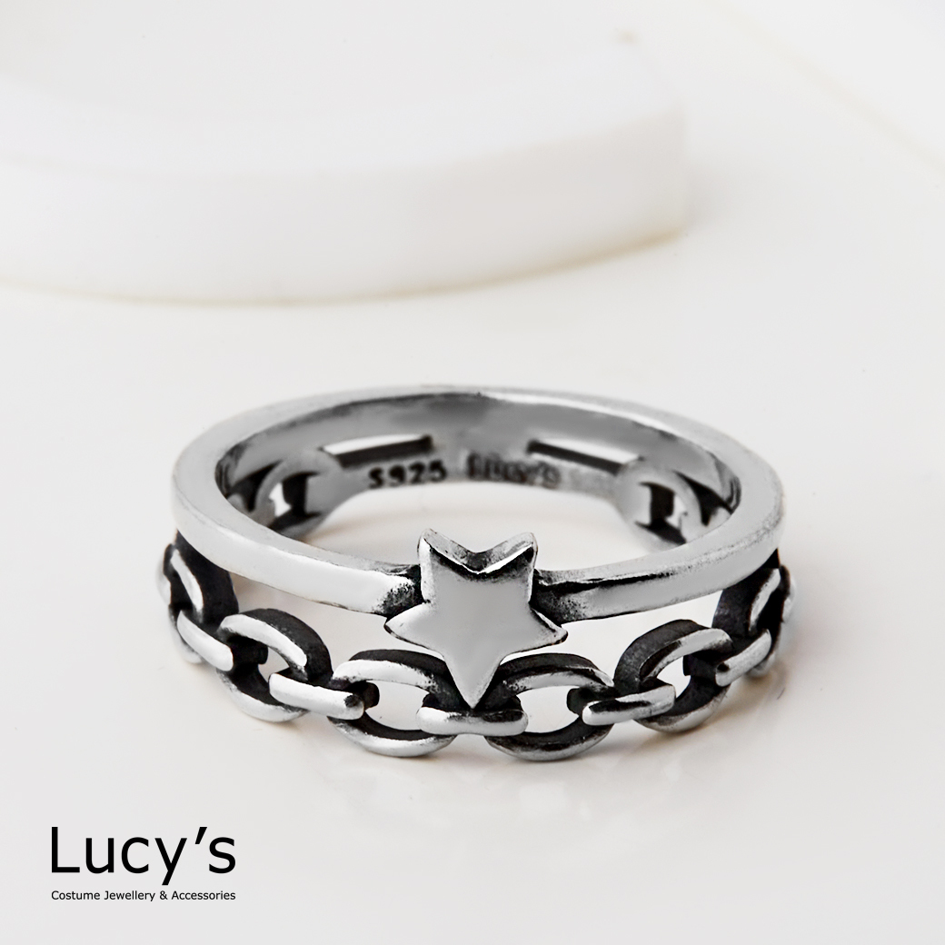 925純銀 星鏈 硫化戒指 (125766/125767)