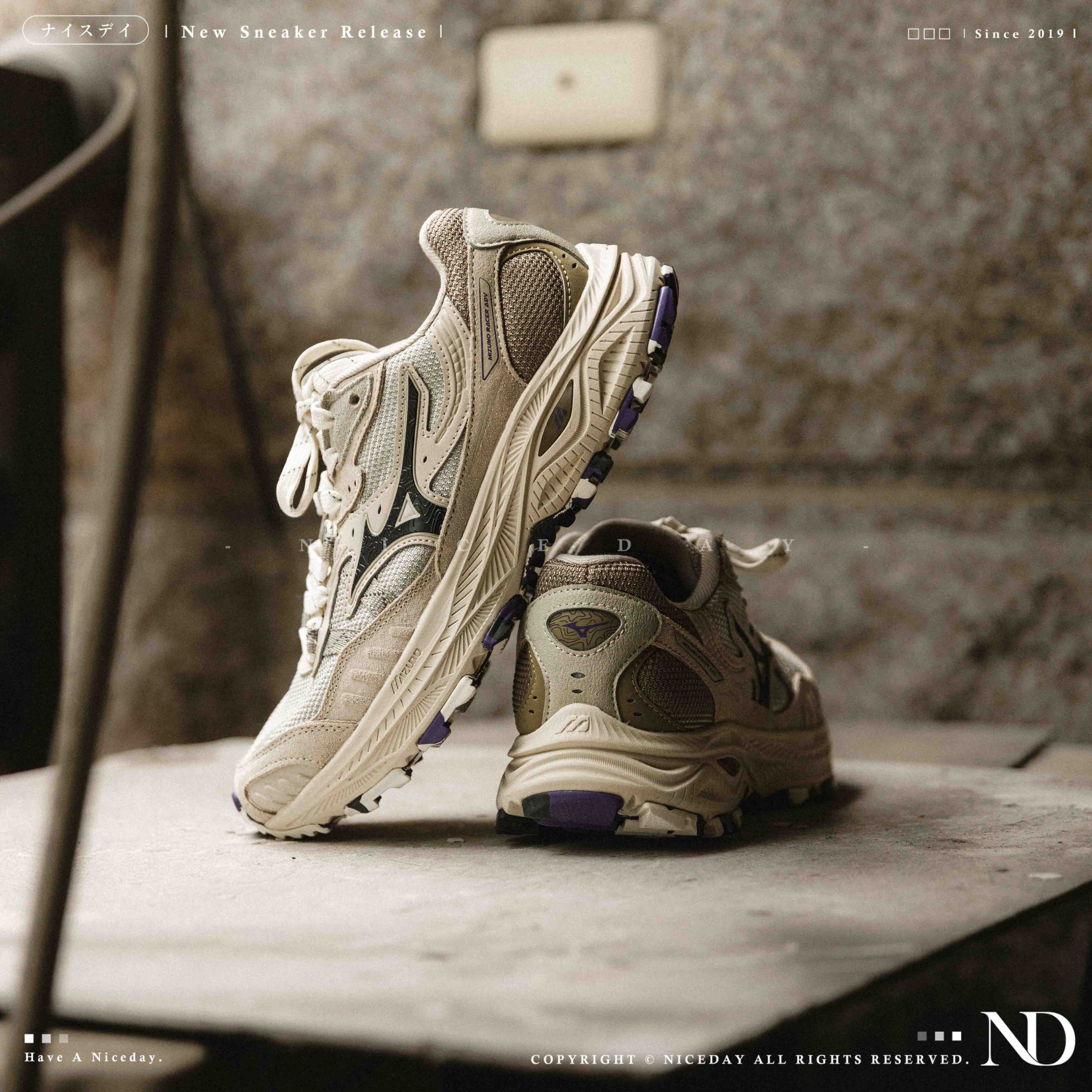 NICEDAY 代購 Mizuno Racer ADV 山系 奶茶 米白 米色 戶外 機能 跑鞋 女鞋 D1GH241206