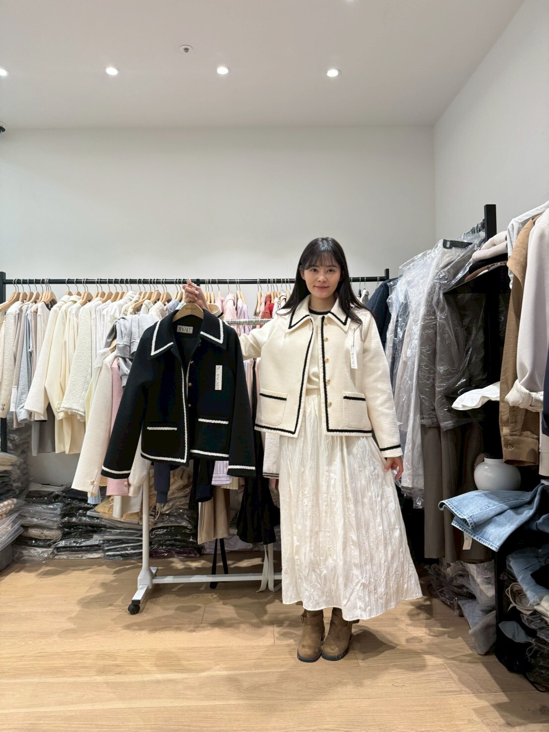 MN6010 拼色邊尖領Tweed外套