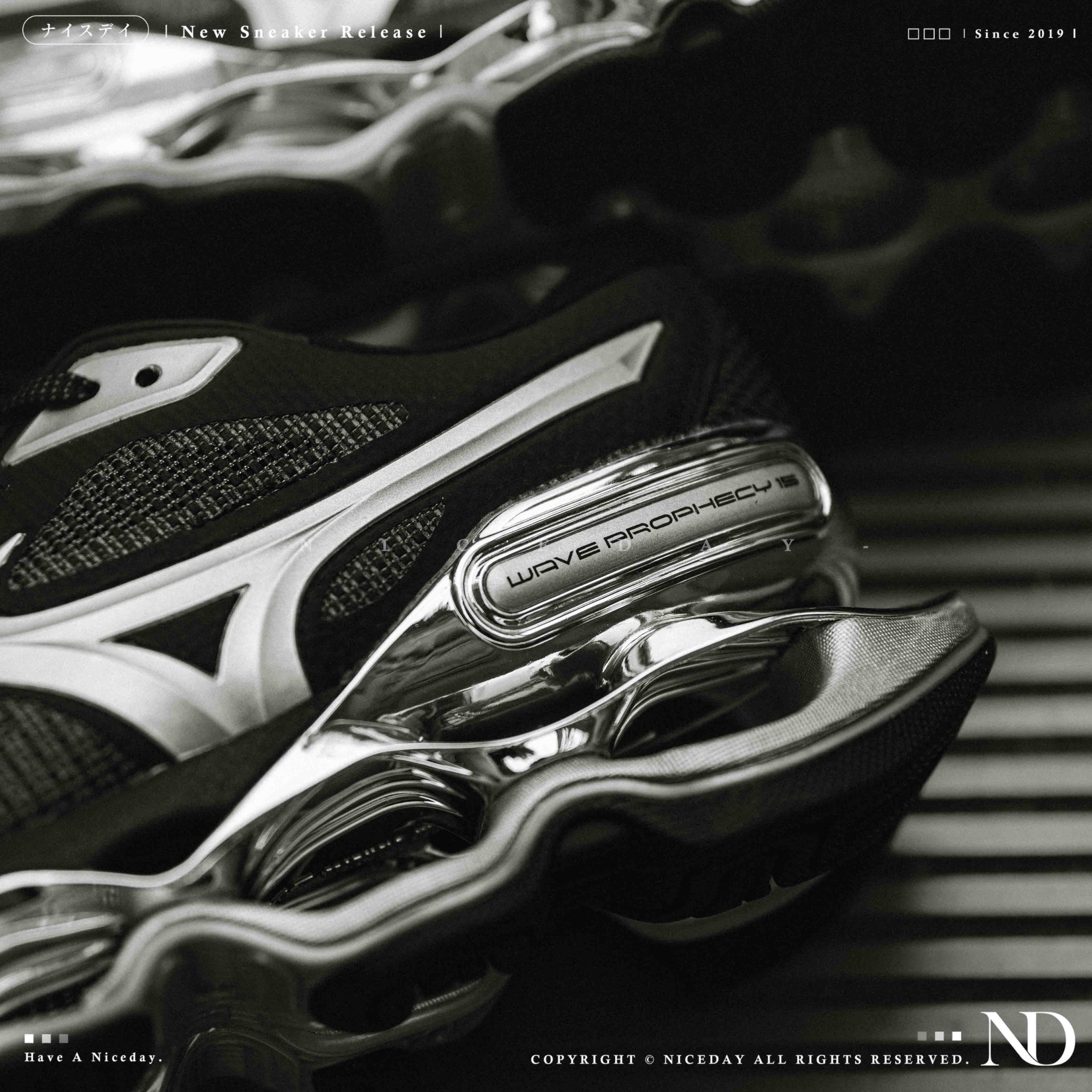 NICEDAY 代購 MIzuno Wave Prophecy 15 黑銀 彈簧 金屬 未來 液態銀 機能 簍空 J1GC265035
