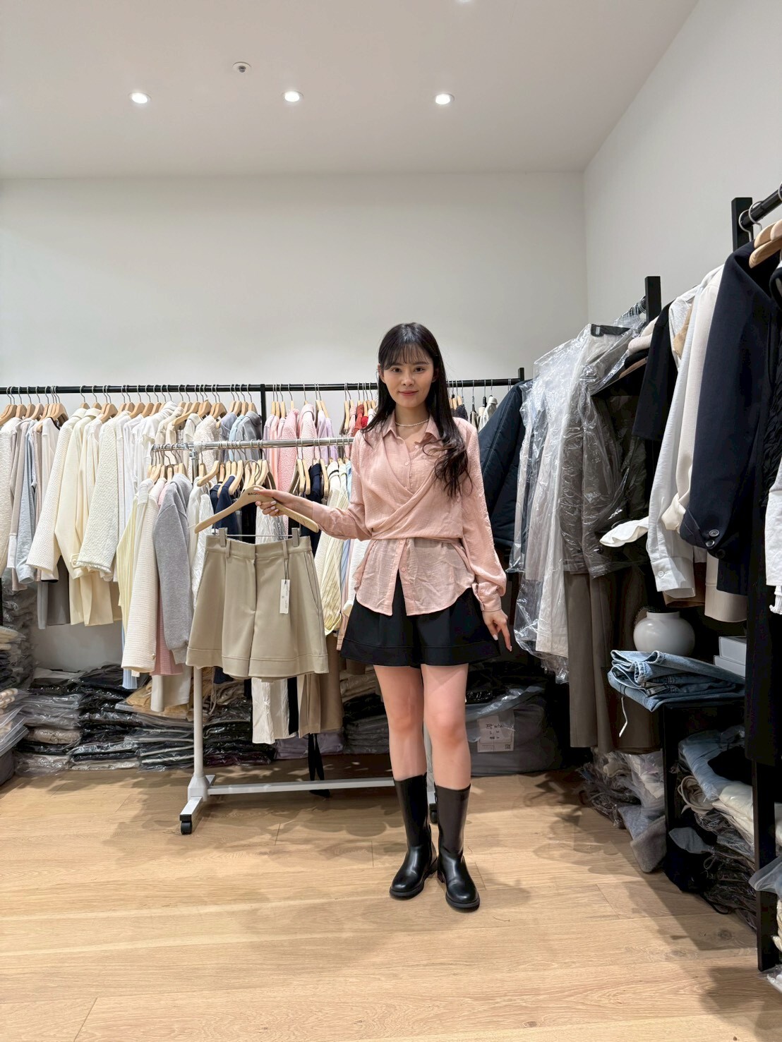 MN6009 壓摺車線A字裙褲