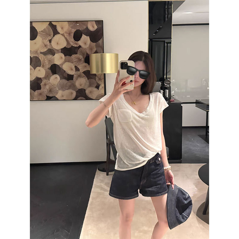 深藍牛仔 高腰短褲