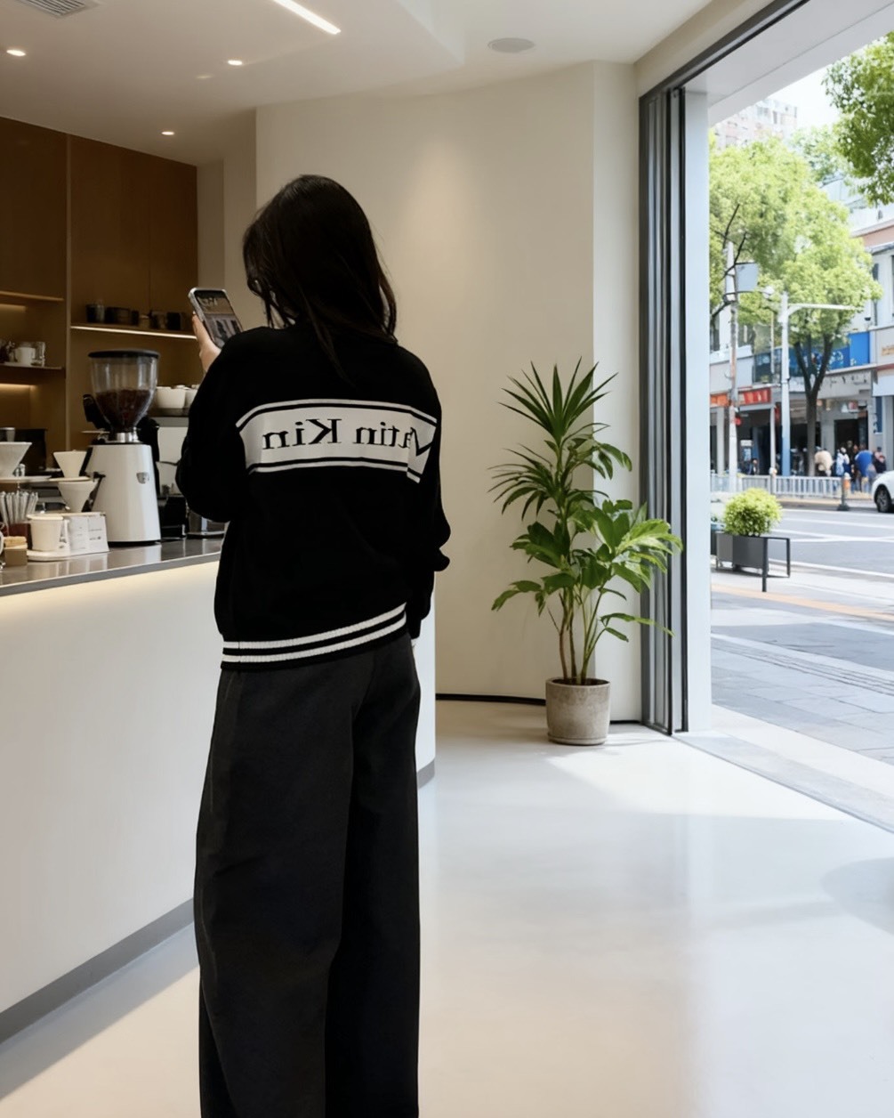 Matin Kim 條紋 雙拉鍊 針織 外套 黑