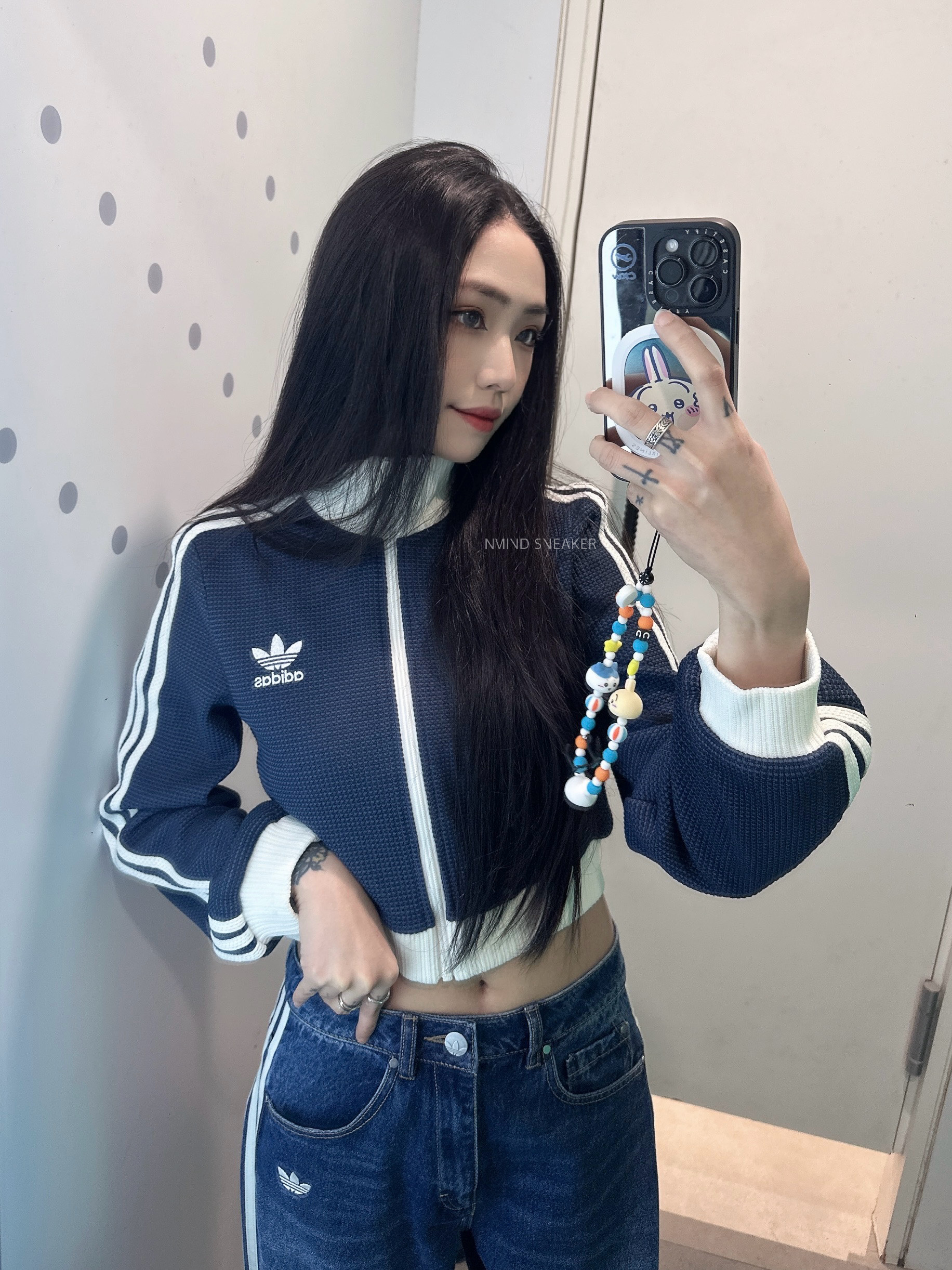 ADIDAS ORIGINALS 華夫格立領短版外套 灰棕/藍奶油