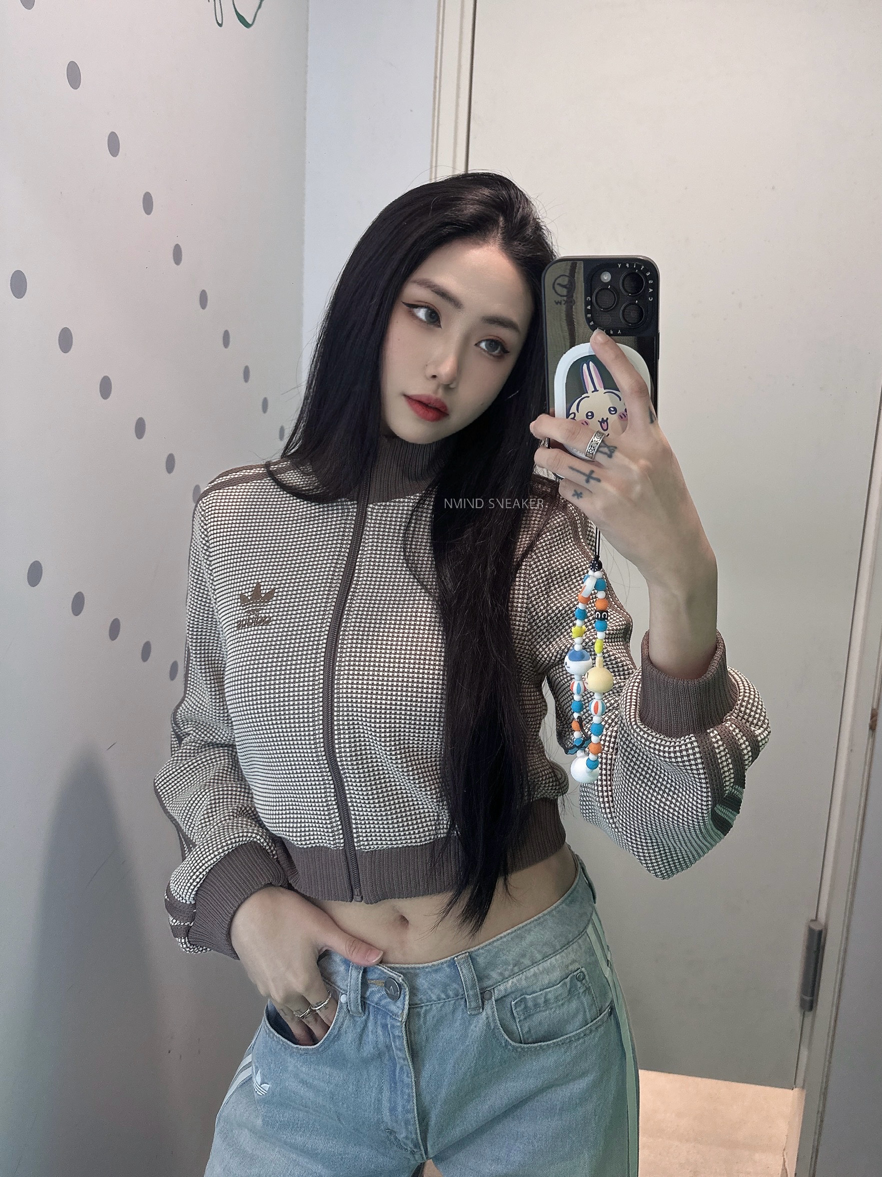 ADIDAS ORIGINALS 華夫格立領短版外套 灰棕/藍奶油