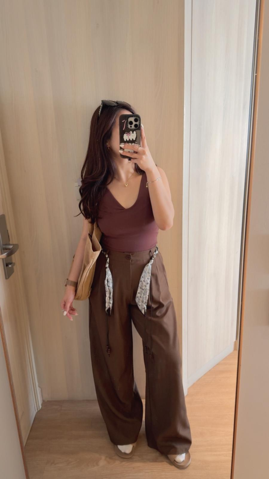 民族綁繩闊西褲(啡色)